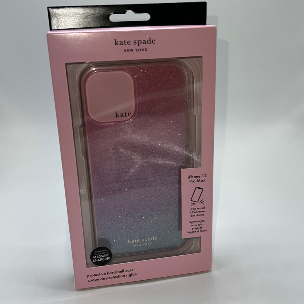 ✨2XHP✨NWT KATE SPADE IPHONE 12 PRO MAX HARDSHELL CASE IN PINK/PUR GLITTER - Picture 1 of 6